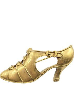 MMA Matte Goldtone Clear Rhinestone Shoe With Buckle Brooch